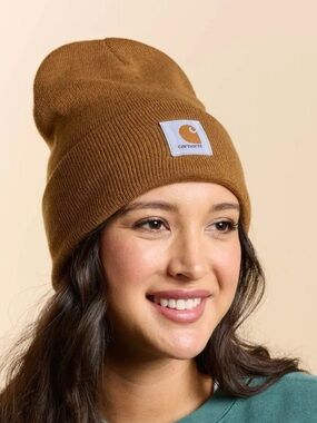 Carhartt Brown Ribbed Beanie with Logo Patch